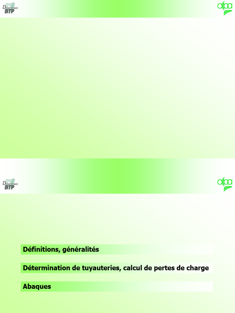 Calcul des Pertes de Charge en Tuyauterie PDF — free download