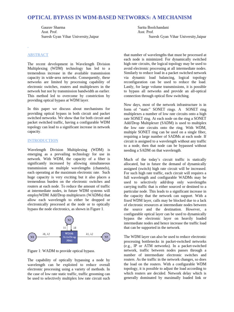 Optical Bypass in WDM Networks | PDF | Computer Network | Wavelength ...