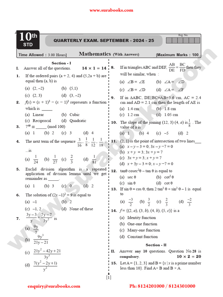 Mathematics Quarterly Exam Paper 2024 | PDF | Mathematics ...