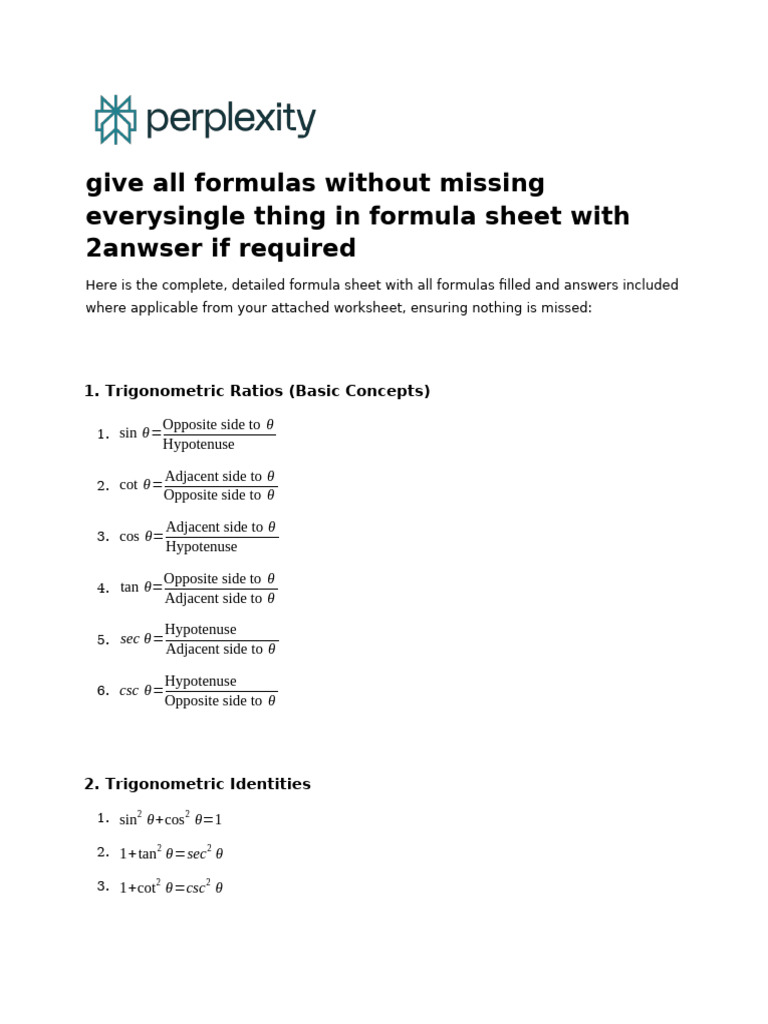 Give All Formulas Without Missing Everysingle Thin | PDF | Trigonometry ...
