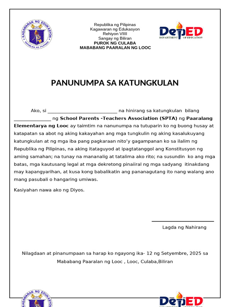 Panunumpa Sa Katungkulan PTA | PDF