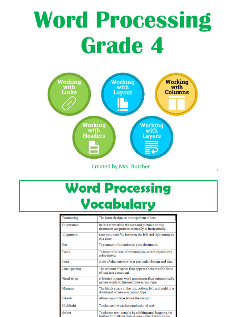 Grade 4 Word Processing Guide | PDF | Microsoft Word | Page Layout