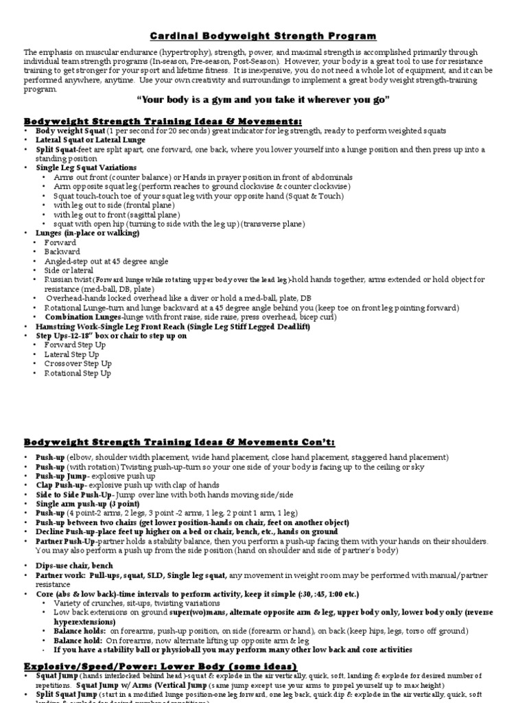 Body Weight Strength Trning | PDF | Strength Training | Recreation