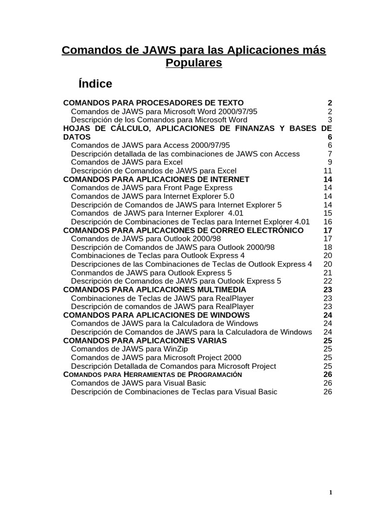 Comandos JAWS para Aplicaciones Comunes | PDF | Hoja de cálculo ...
