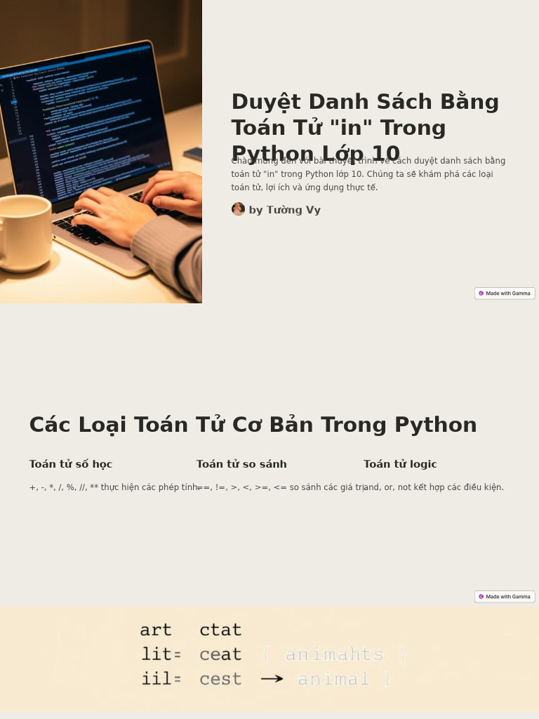Duyet Danh Sach Bang Toan Tu in Trong Python Lop 10 | PDF