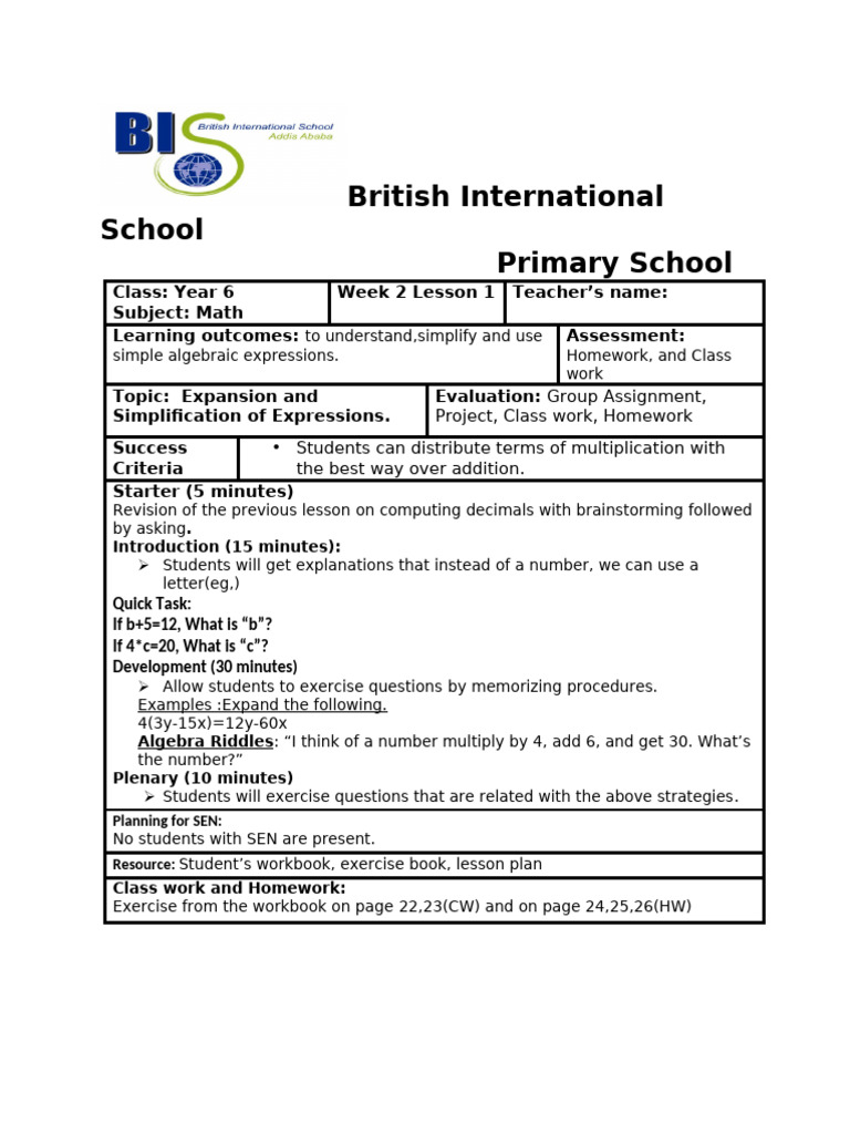 Year 6 Math Lessons: Algebra & Strategies | PDF | Differentiated ...