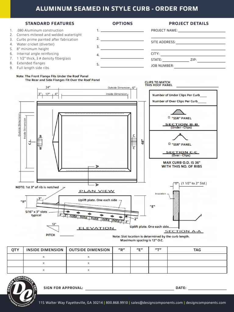 DCI Curb Form Single Curb Aluminum Seamed In | PDF