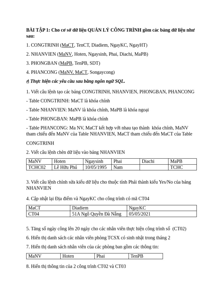 BT Ve Cau Lenh SQL | PDF