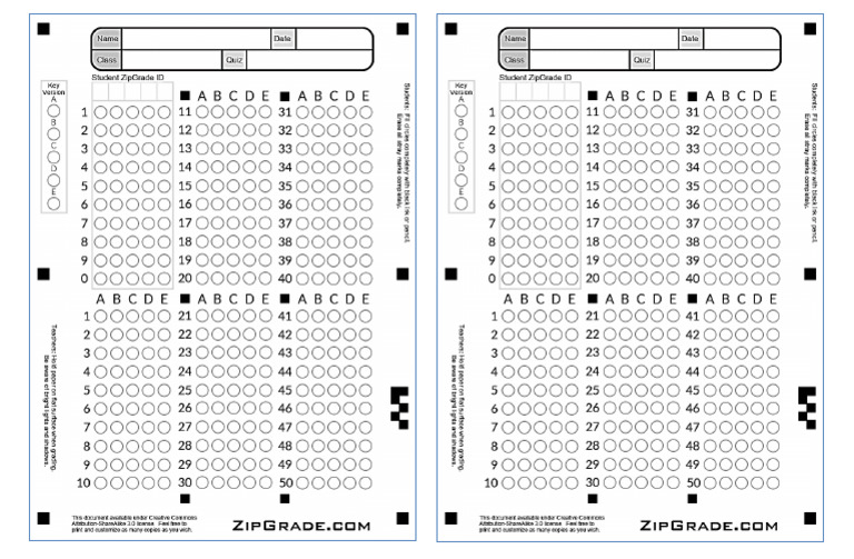 Zipgrade Answer Sheet | PDF
