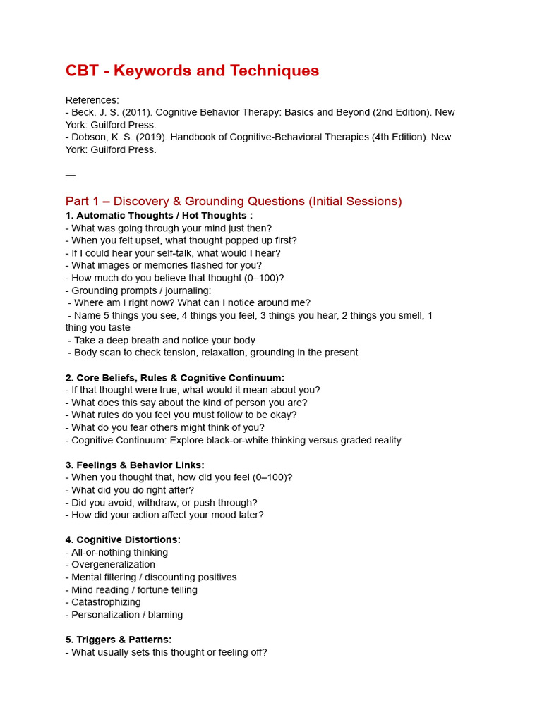 CBT Techniques and Key Concepts Guide | PDF | Cognitive Behavioral