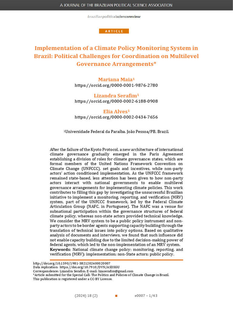 Brazil's Climate Policy MRV Challenges | PDF | Governance | United ...