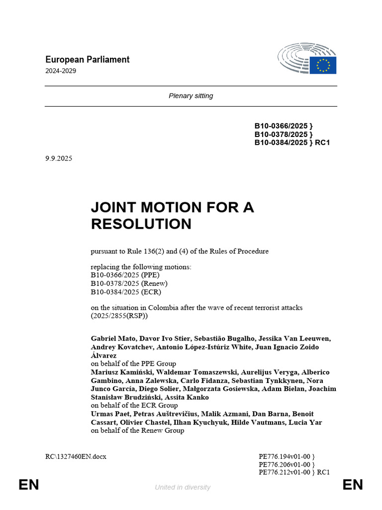 EU Resolution on Colombia's Violence | PDF