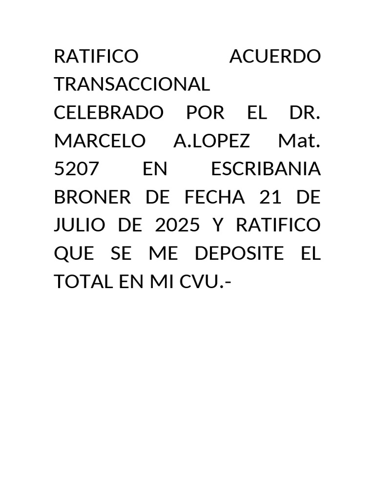 Ratifico Acuerdo Transaccional Moreno | PDF