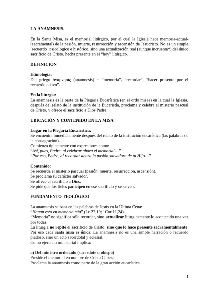 Anamnesis en la Misa Católica | PDF | eucaristía | Cristo (título)