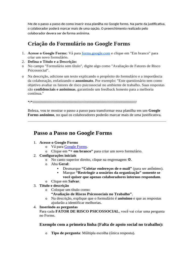 Como Criar Formulário Anônimo no Google Forms | PDF