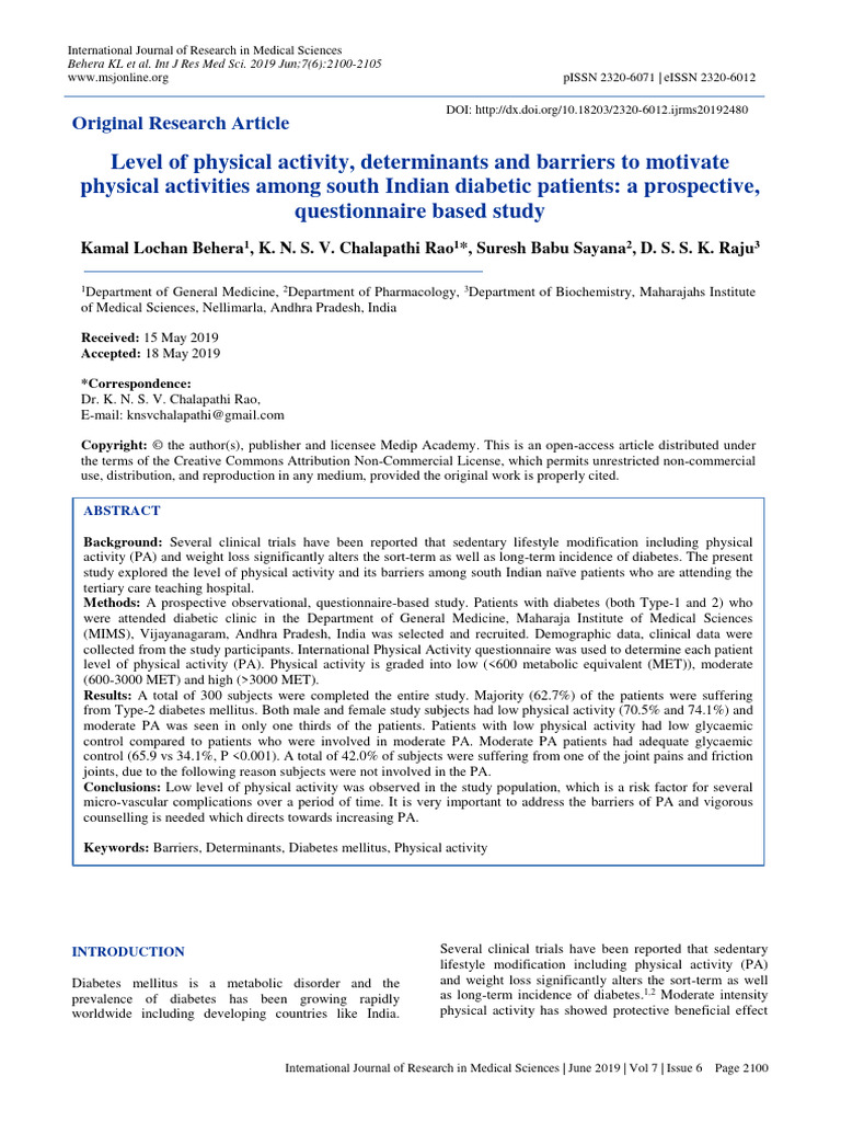 2019 Level of Physical Activity, Determinants and Barriers To Motivate ...