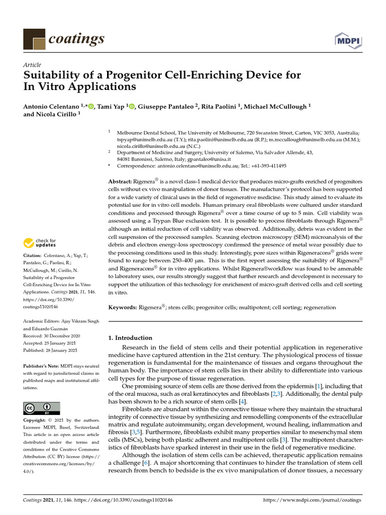 Progenitor Cell Device for In Vitro Use | PDF | Stem Cell | Mesenchymal ...