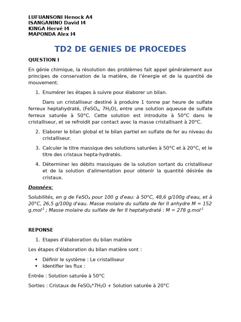 Bilan matière en génie chimique | PDF | Chimie | Substances chimiques