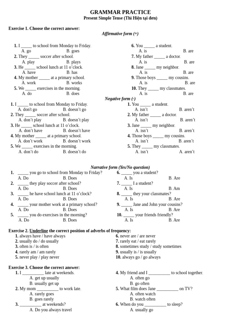 Present Simple Tense Grammar Exercises | PDF | Language Mechanics ...