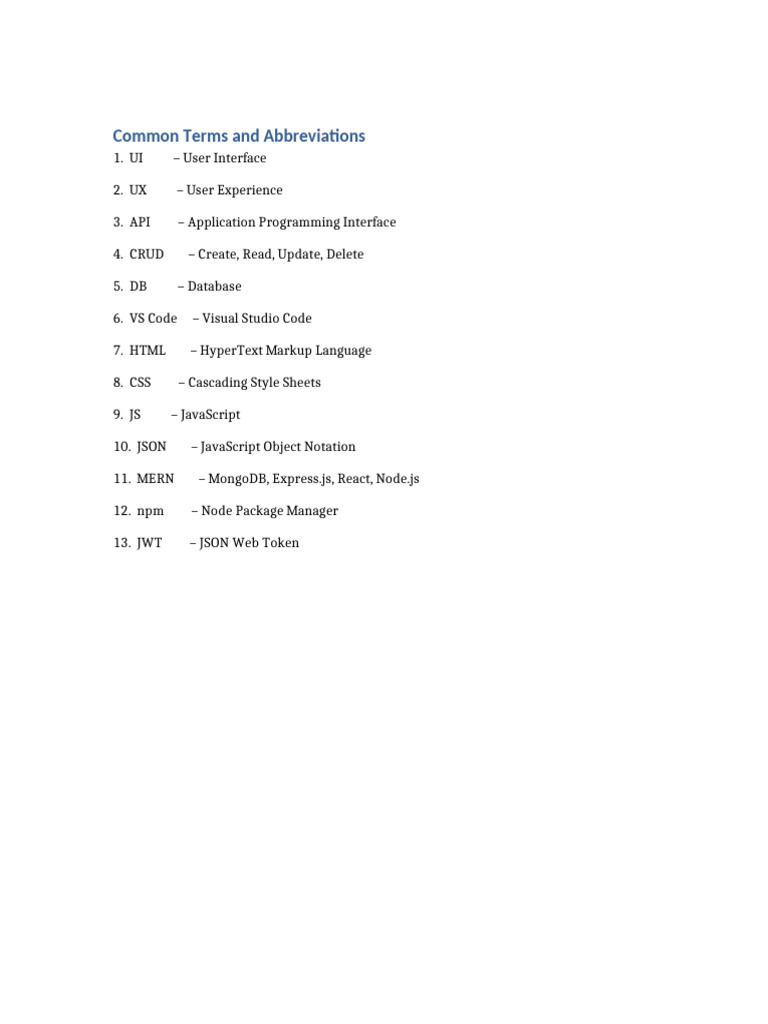 Terminologies List | PDF