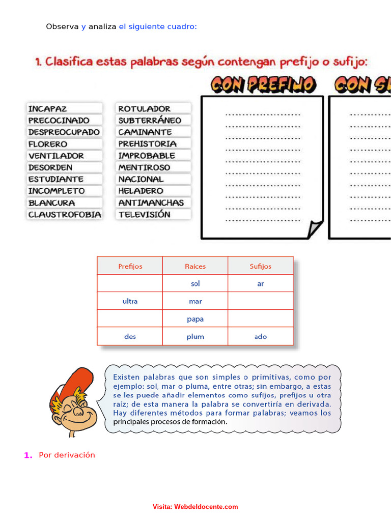 Procesos de Formación de Palabras para Quinto Grado de Primaria | PDF