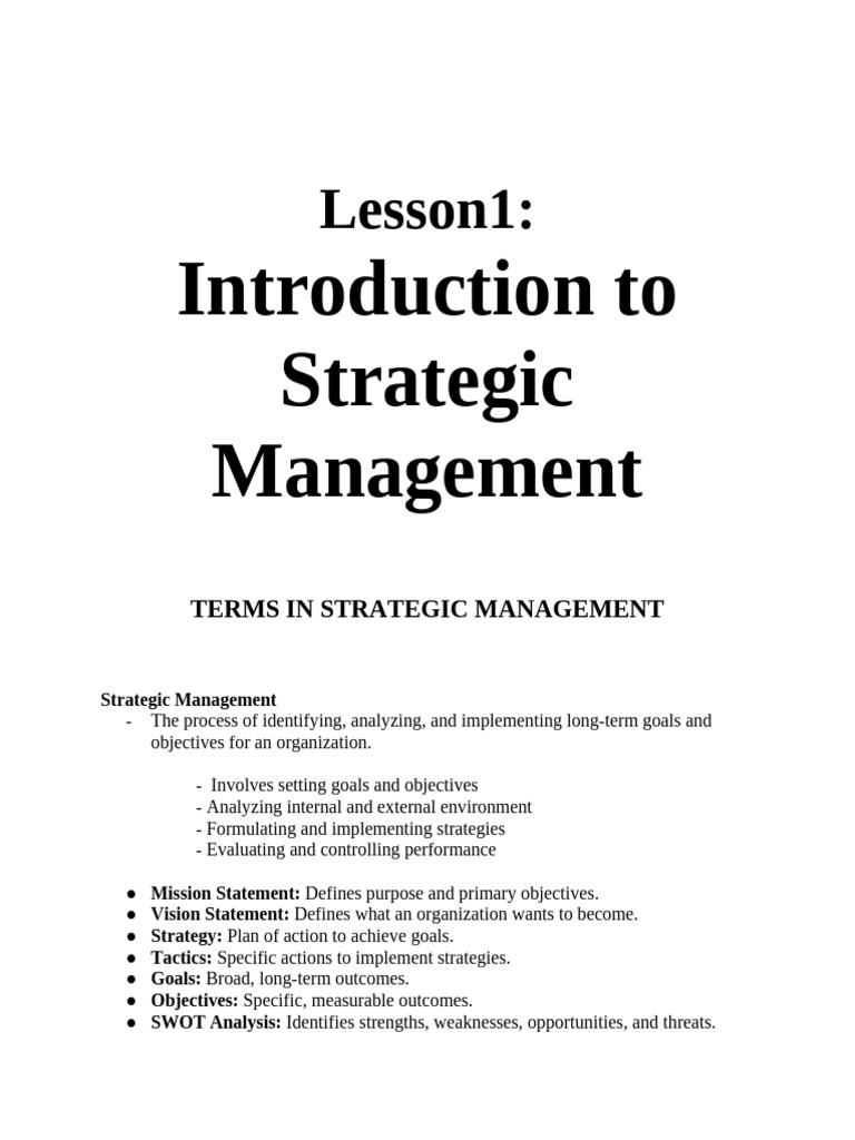 Strategic Management Fundamentals Guide | PDF | Strategic Management | Goal