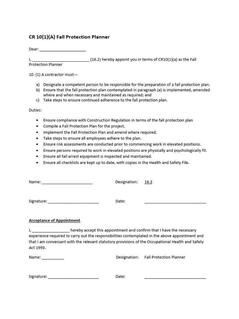 10 (1) A Fall Protection Planner Blank | PDF