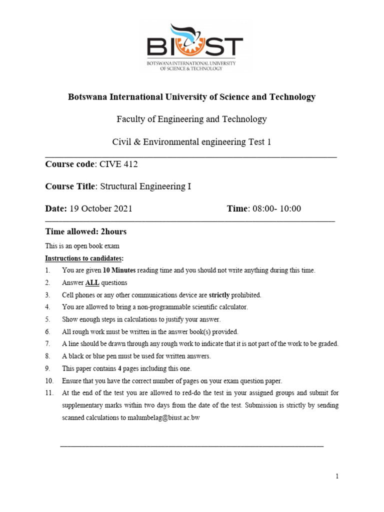Structural Engineering Exam CIVE 412 | PDF | Concrete | Reinforced Concrete