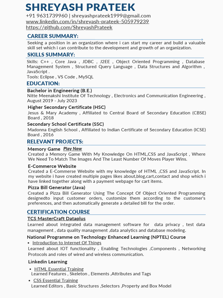 Entry-Level Software Developer Resume | PDF