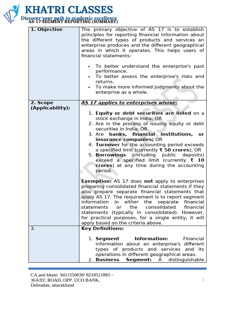 AS-17 Segment Reporting Overview | PDF | Expense | Revenue