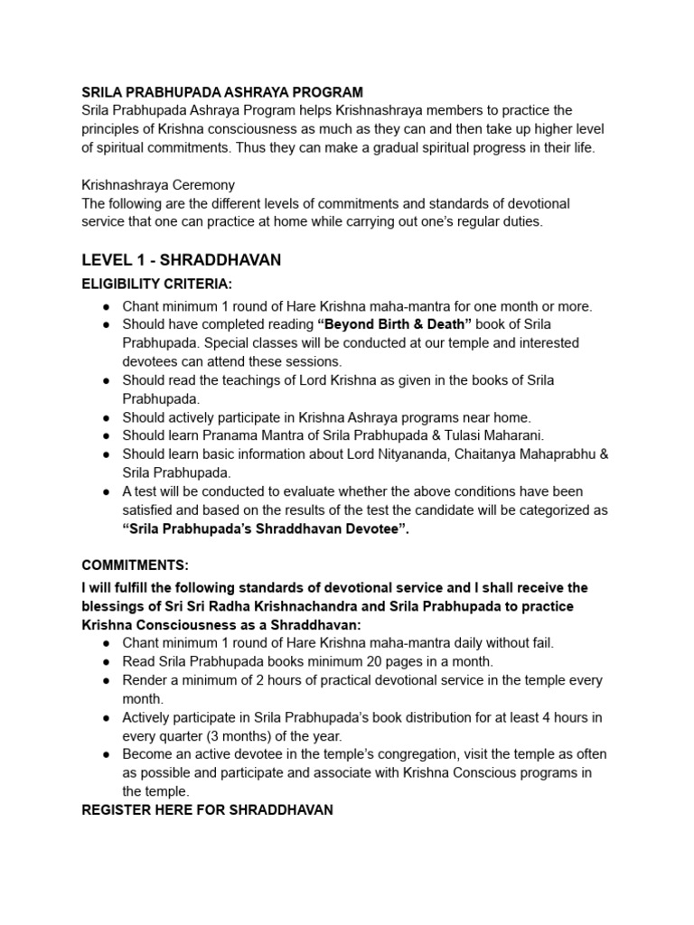 Srila Prabhupada Ashraya Program Guide | PDF | Vaishnavism | Krishna