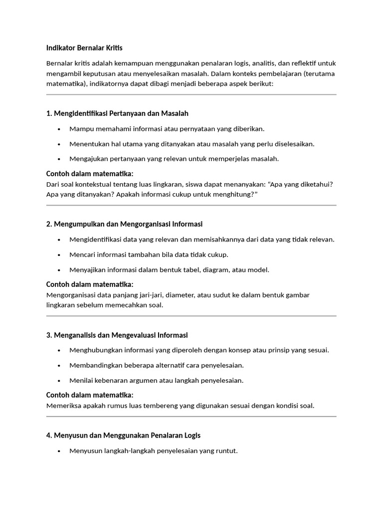 Indikator dan Elemen Bernalar Kritis | PDF