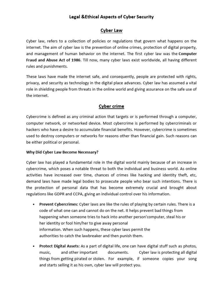 Legal and Ethical Cybersecurity Overview | PDF | Security | Computer ...