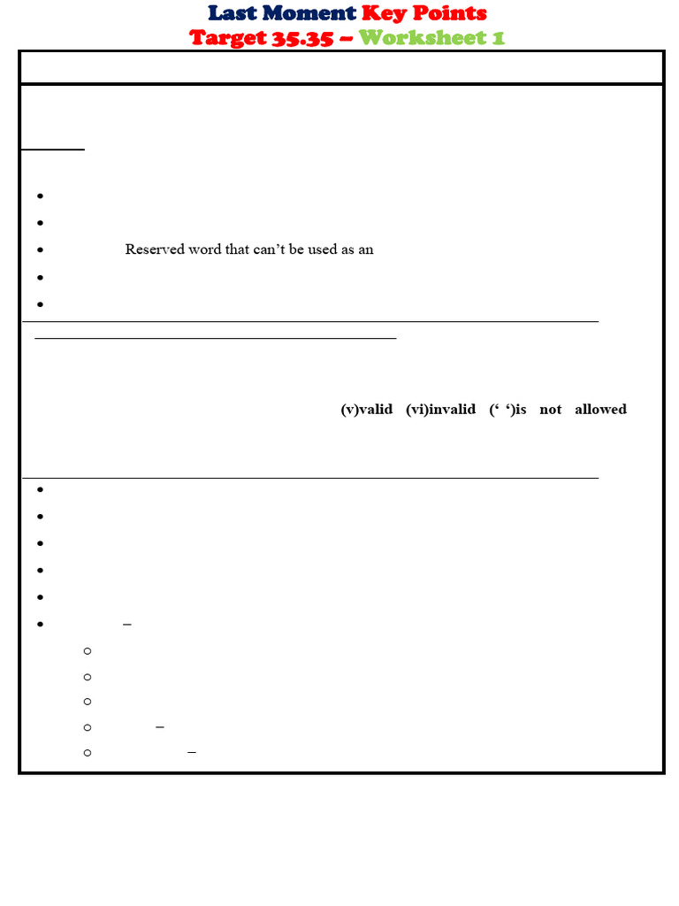 Last Moment Keys Points - PRT | PDF | Bracket | Boolean Algebra