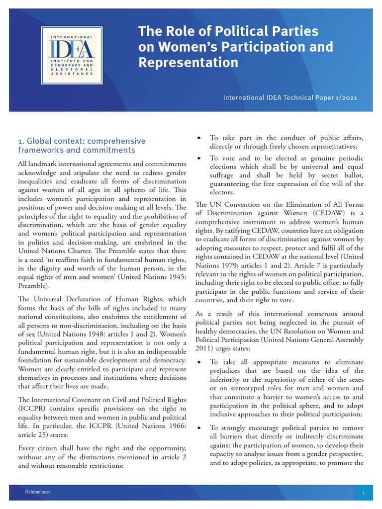 The Role of Political Parties On Womens Participation and Representaion ...
