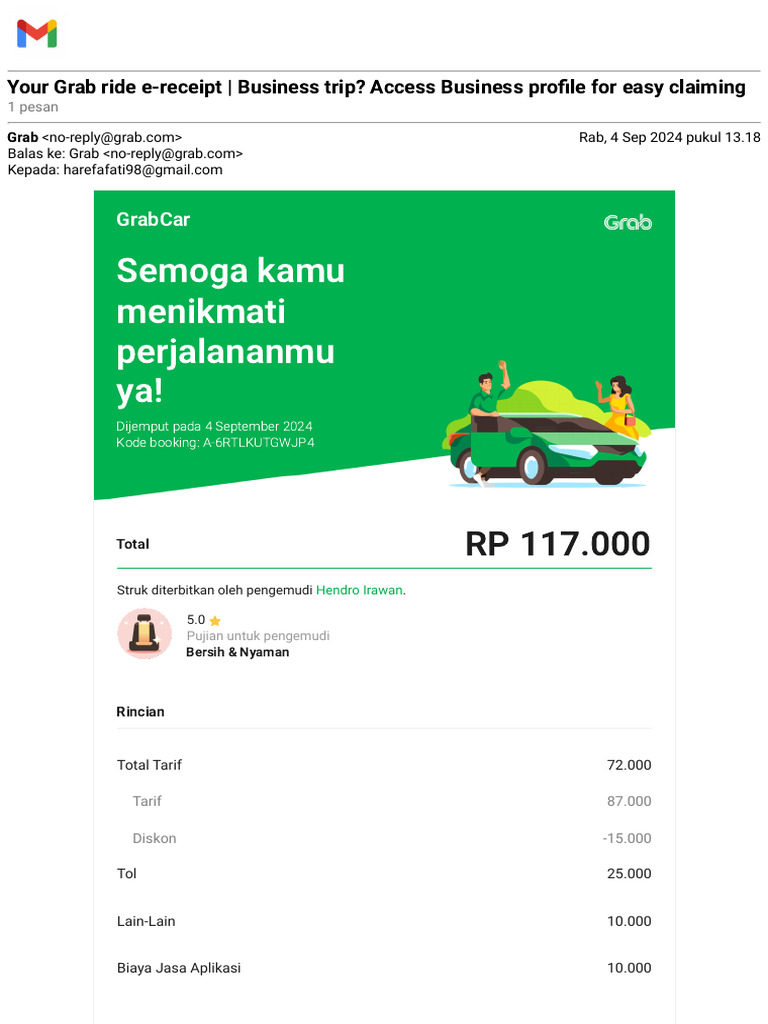 E-receipt Grab: Klaim Perjalanan Bisnis | PDF