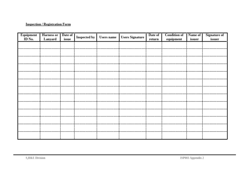 Harness Register Inspection Form | PDF