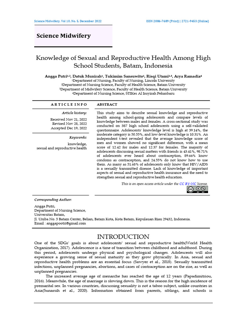 Sexual Health Knowledge in Batam Teens | PDF | Birth Control | Adolescence
