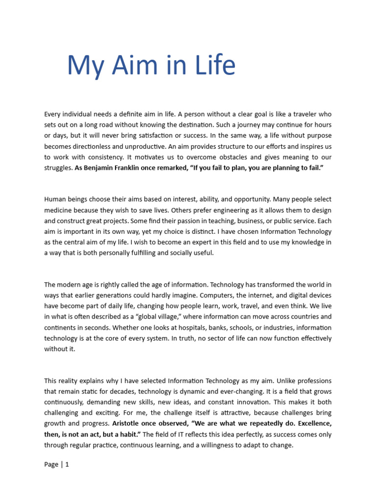 My Aim in Life: Pursuing IT Mastery | PDF | Goal | Cognition