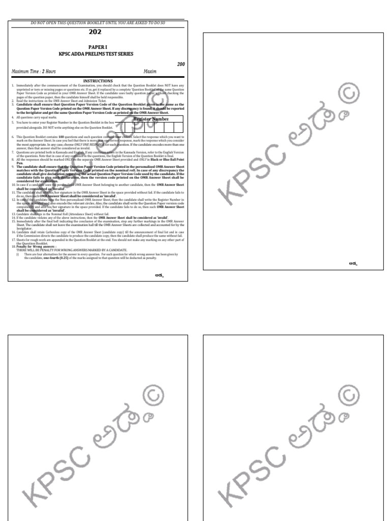 KPSC KAS Paper I Test Series 2024 | PDF
