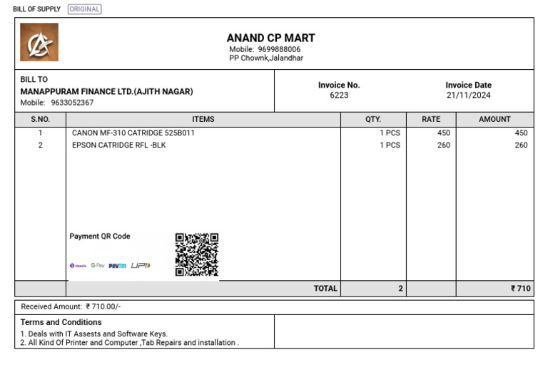 Invoice for Printer Supplies and Services | PDF