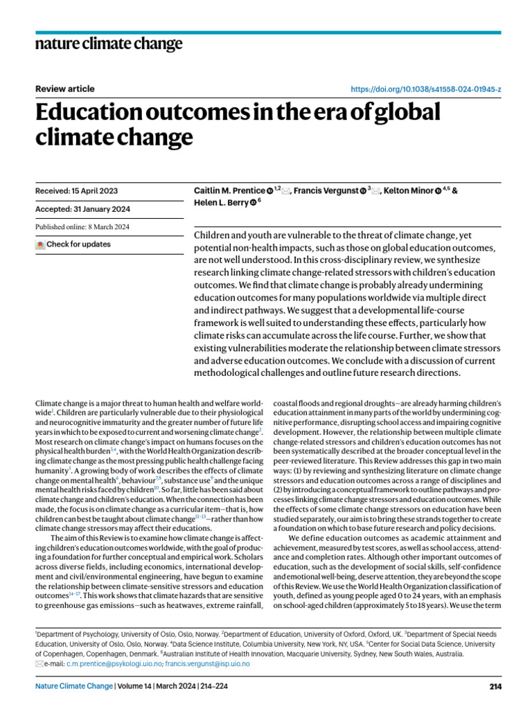 Climate Change's Impact on Education Outcomes | PDF | Malaria | Drought