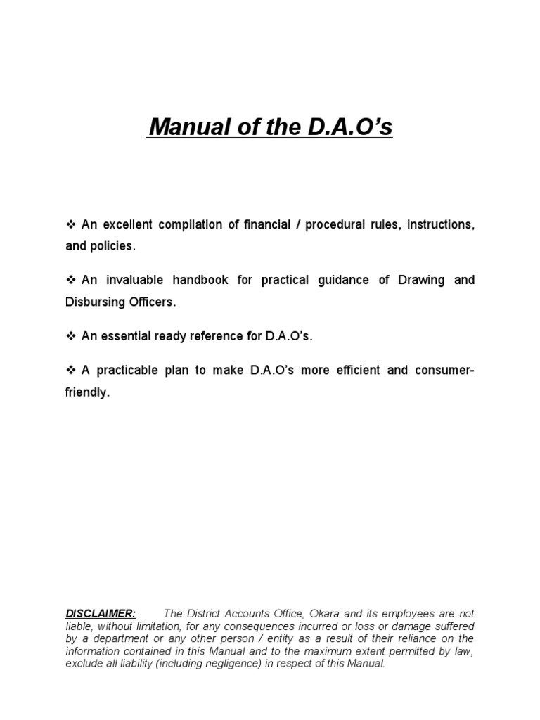 D.A.O Manual: Functions & Guidelines | PDF | Cheque | Payments