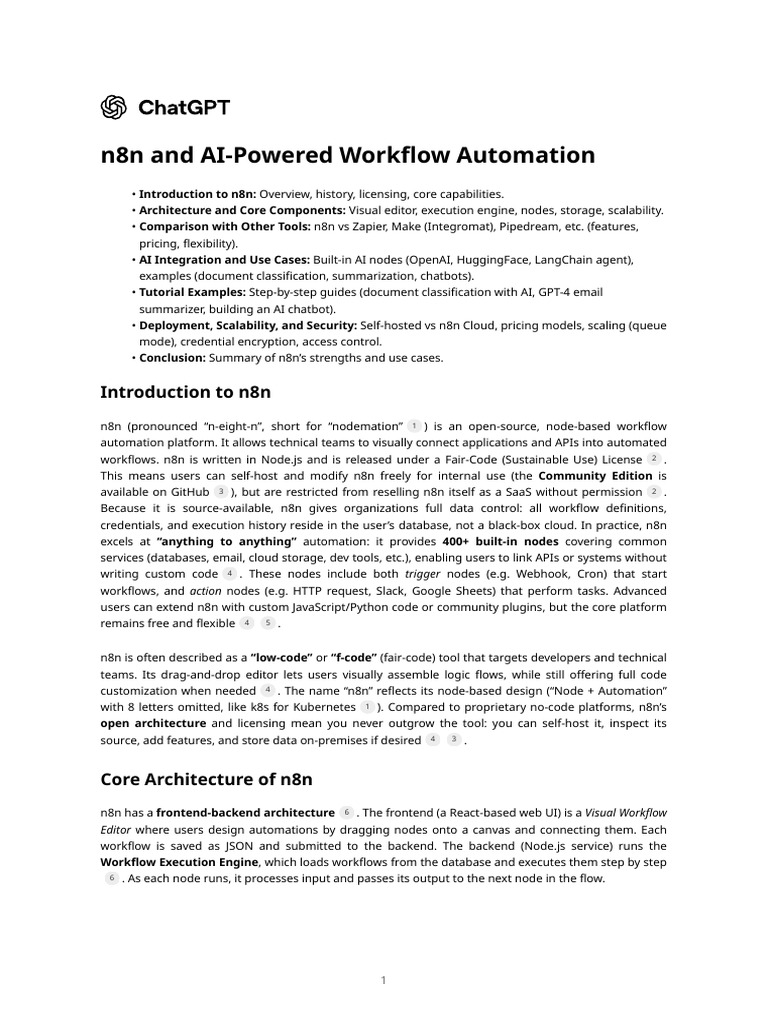 n8n: AI Workflow Automation Guide | PDF | Cloud Computing | Databases