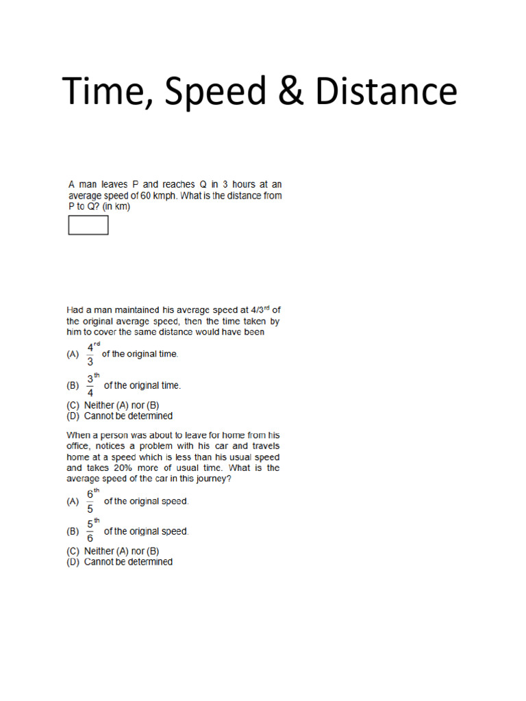 Time, Speed & Distance | PDF