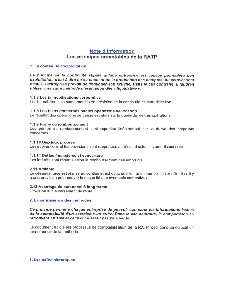 Corrigé Principes Comptables RATP | PDF