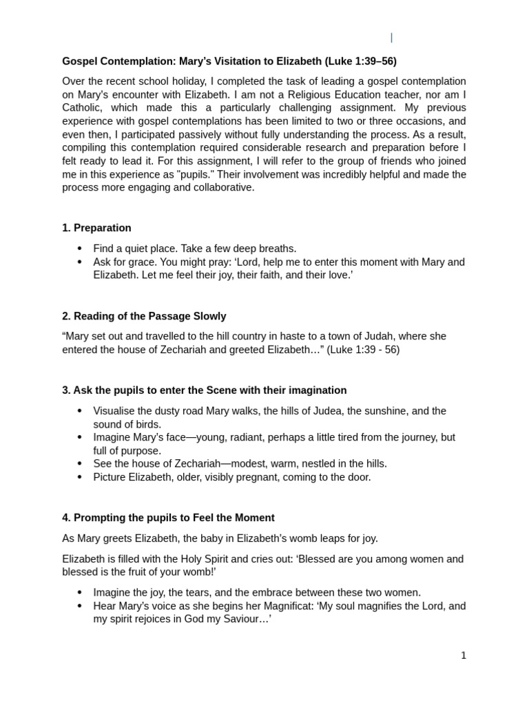 Gospel Contemplation Example | PDF | Christian Mysticism | Mary, Mother ...