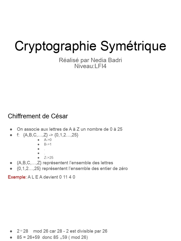 Introduction à la Cryptographie Symétrique | PDF | Public-key ...