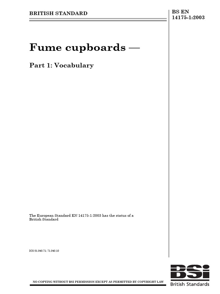 BS EN 14175-1: Fume Cupboard Vocabulary | PDF | Regulation | Metrology