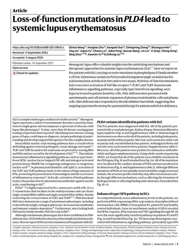 PLD4 Mutations in Systemic Lupus Erythematosus | PDF | Interferon ...